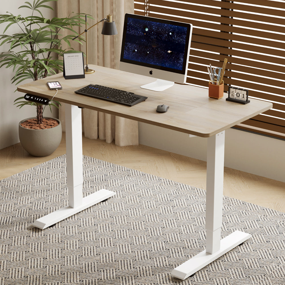 Full product view of Standing Desk Electric Height Adjustable Oak Metal & Wood