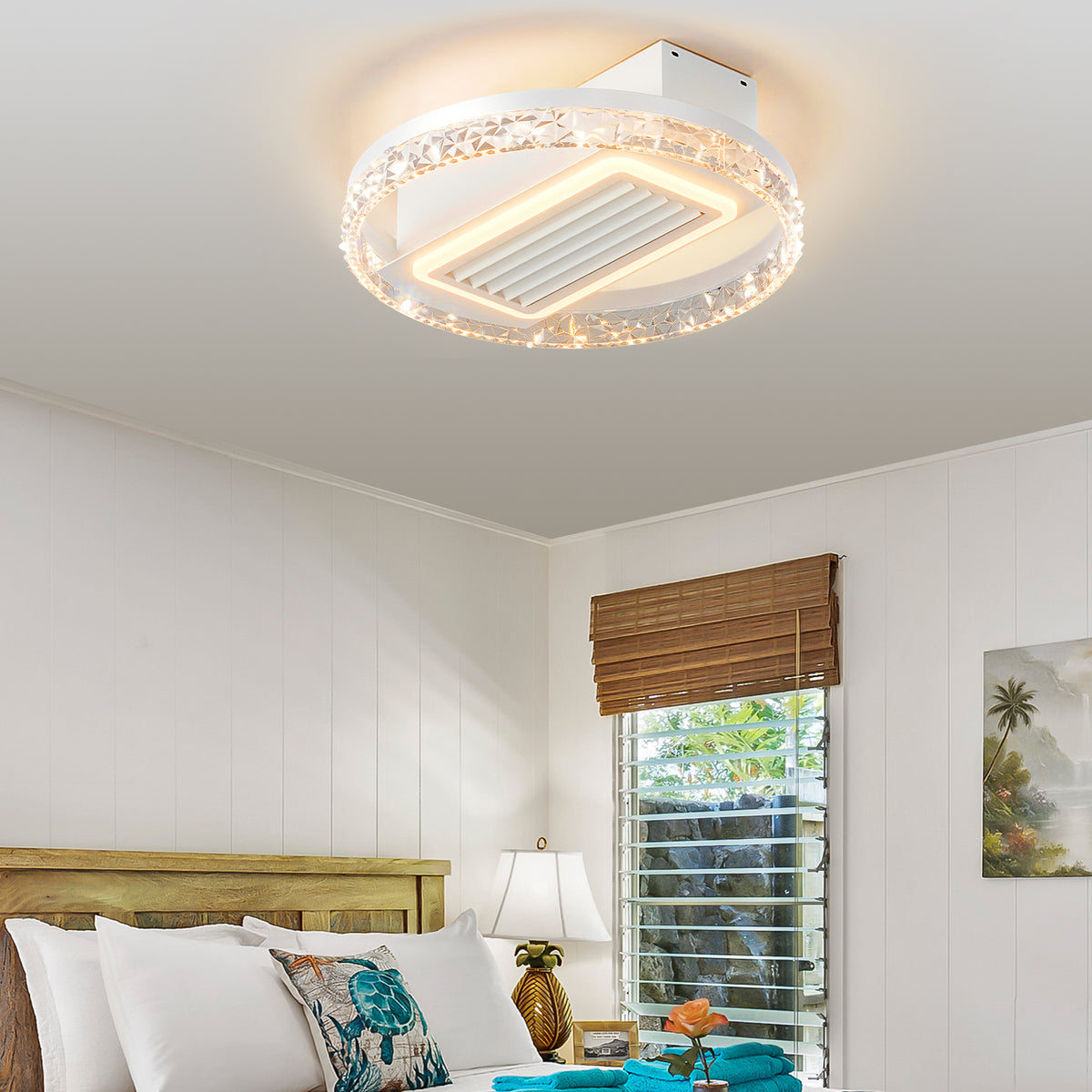 Ceiling Fan Light 6-Speed Remote Control White Acrylic & Iron in a modern home interior