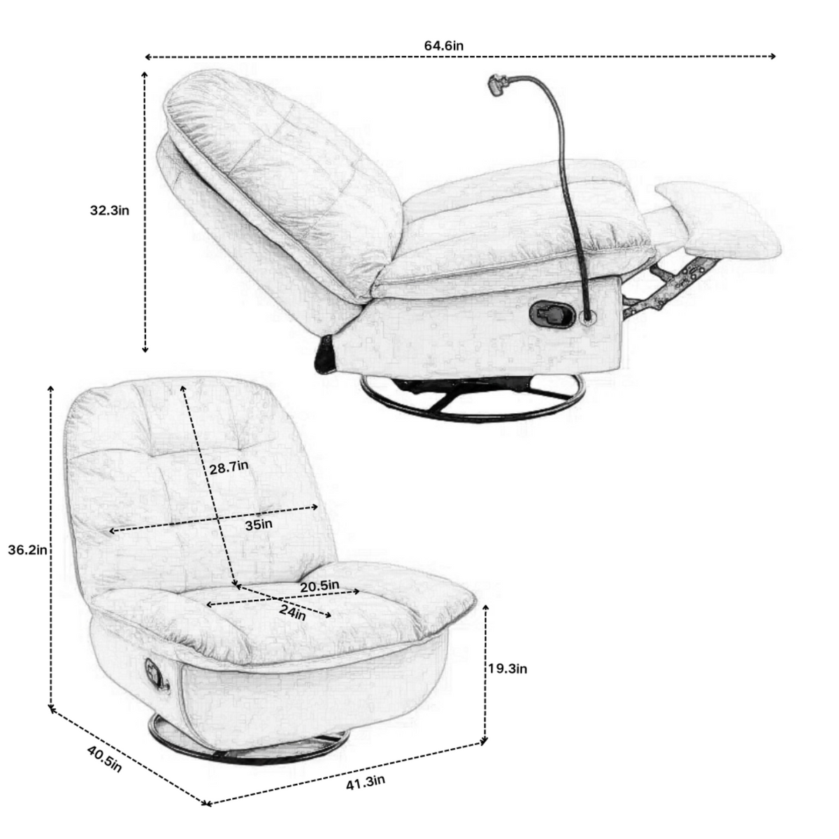 Alternate angle of Lounge Chair Reclining Natural Brown Velvet