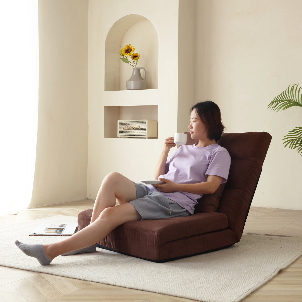 Design feature view of Sofa Bed Multi-Position Reclining Brown Metal