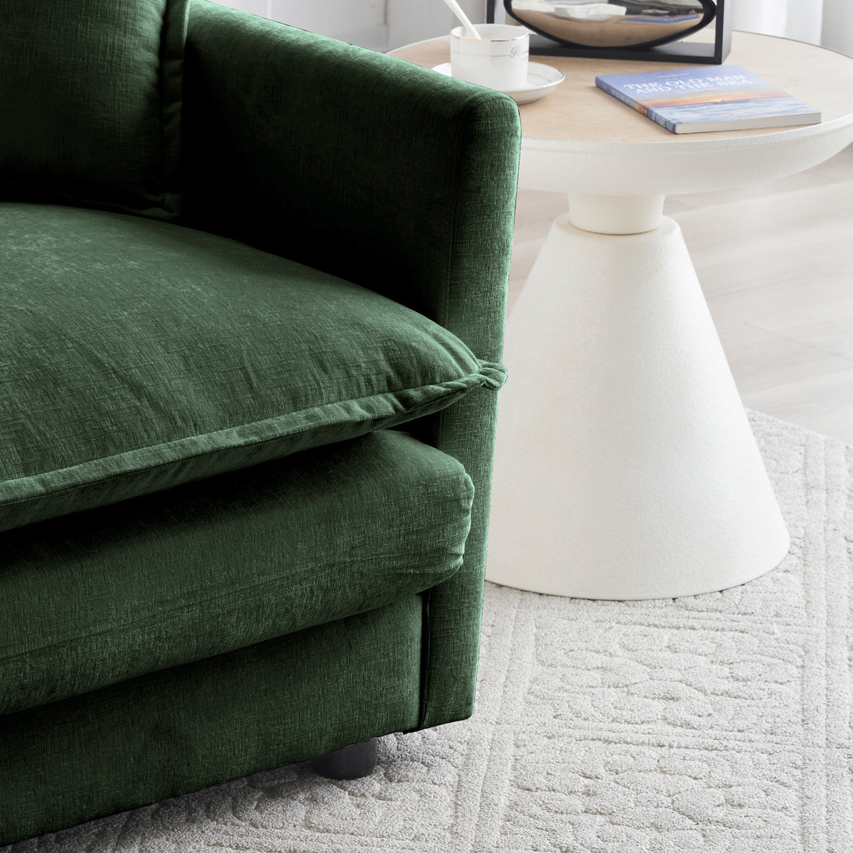 Close-up detail of Ottoman Cushioned Footrest Green Chenille