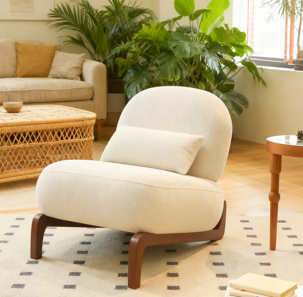 Accent Chair Cushioned Seating White Fabric in a modern living room