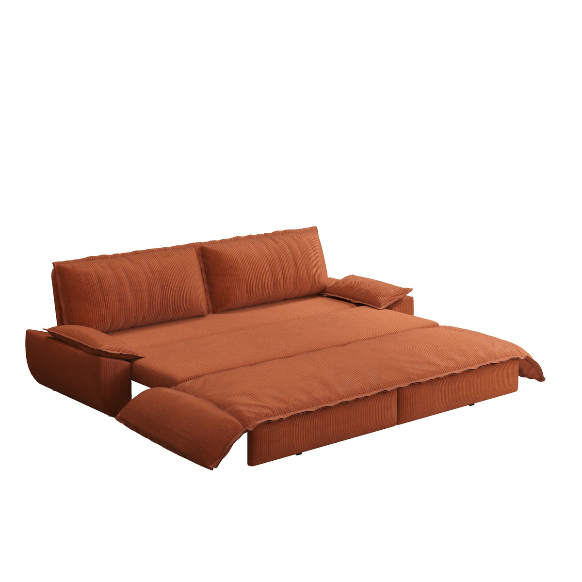 Full product view of Sofa Bed Pull-Out Sleeper Orange Corduroy