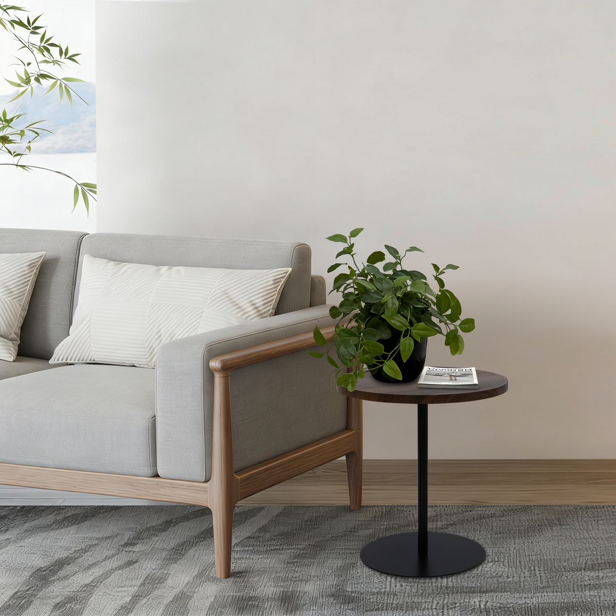 Design feature view of Side Table Set 2-Piece Nesting Tables Walnut & Black