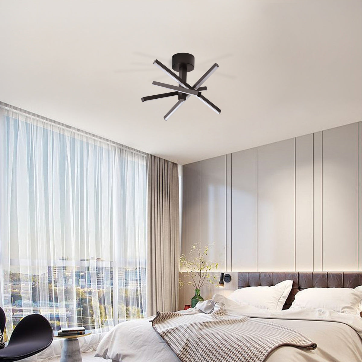 Close-up detail of Ceiling Light Modern Geometric Starburst LED Black Iron