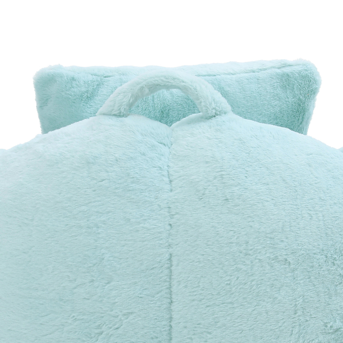 Construction and detail view of Bean Bag Chair Footstool Included Light Blue Faux Fur
