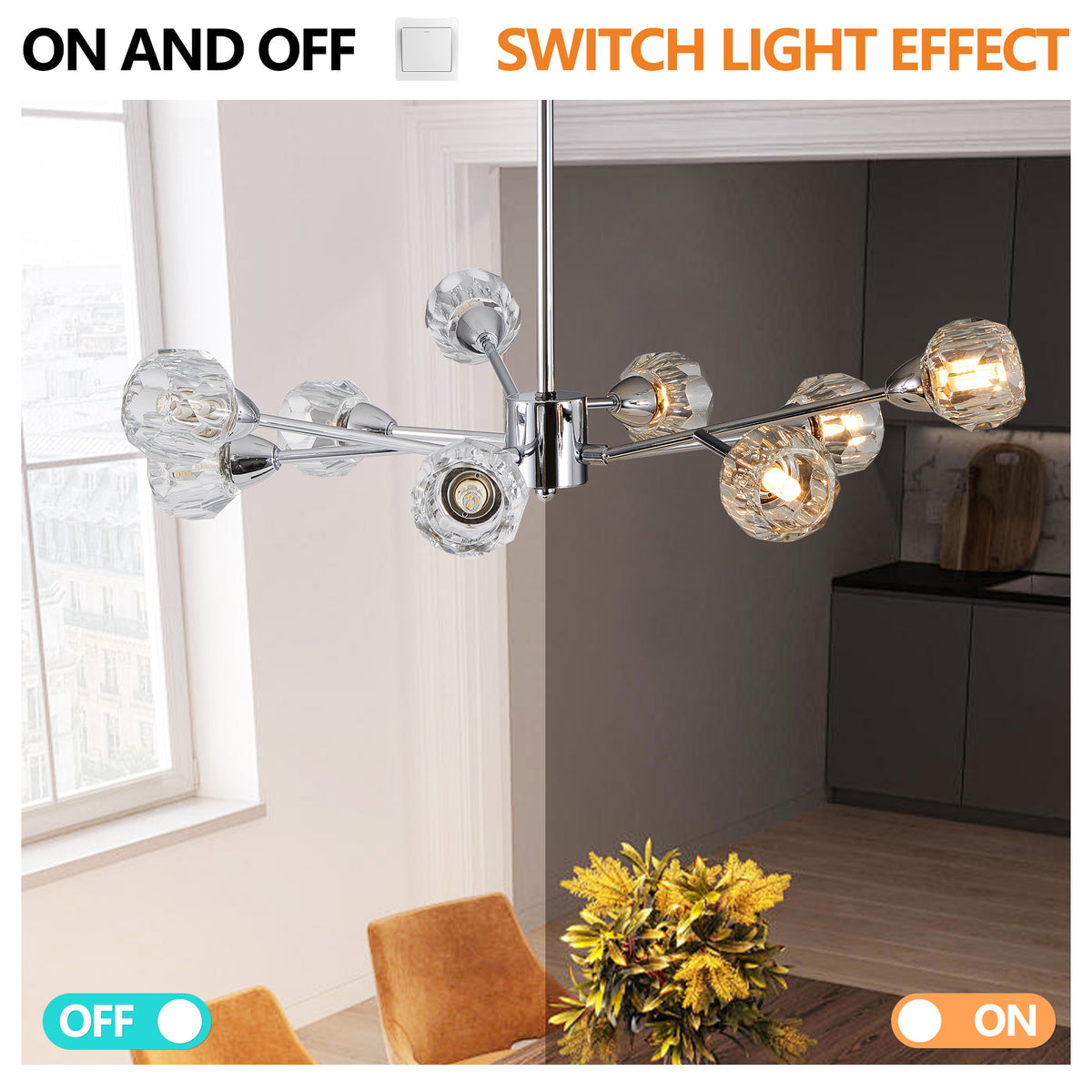 Additional product detail of Chandelier Modern 9-Light Crystal Chrome Crystal