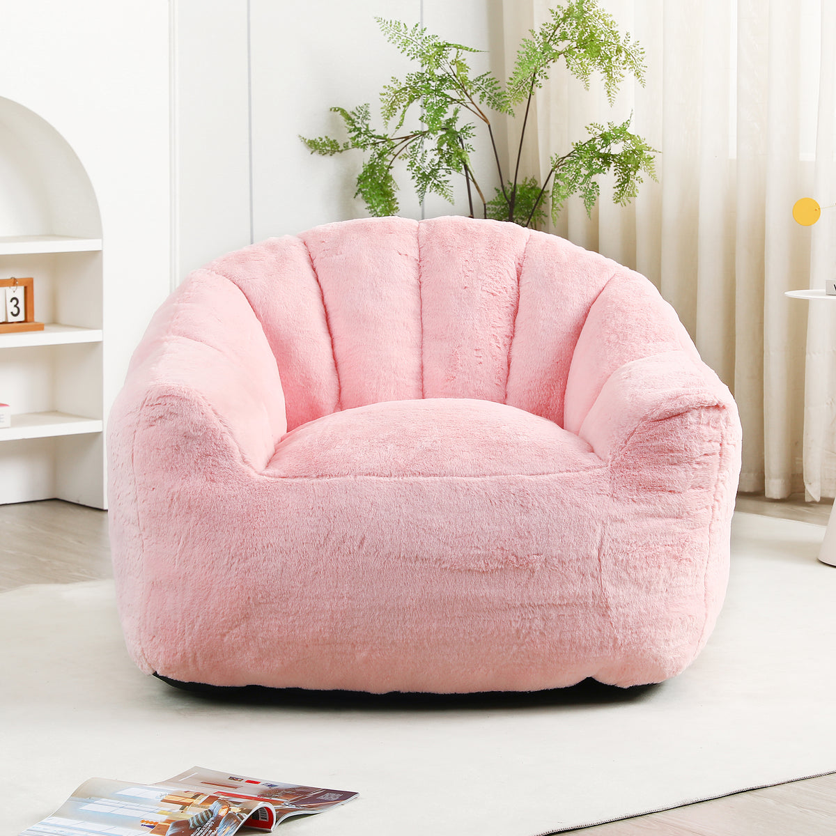 Close-up detail of Bean Bag Chair Oversized Seating Pink Faux Fur