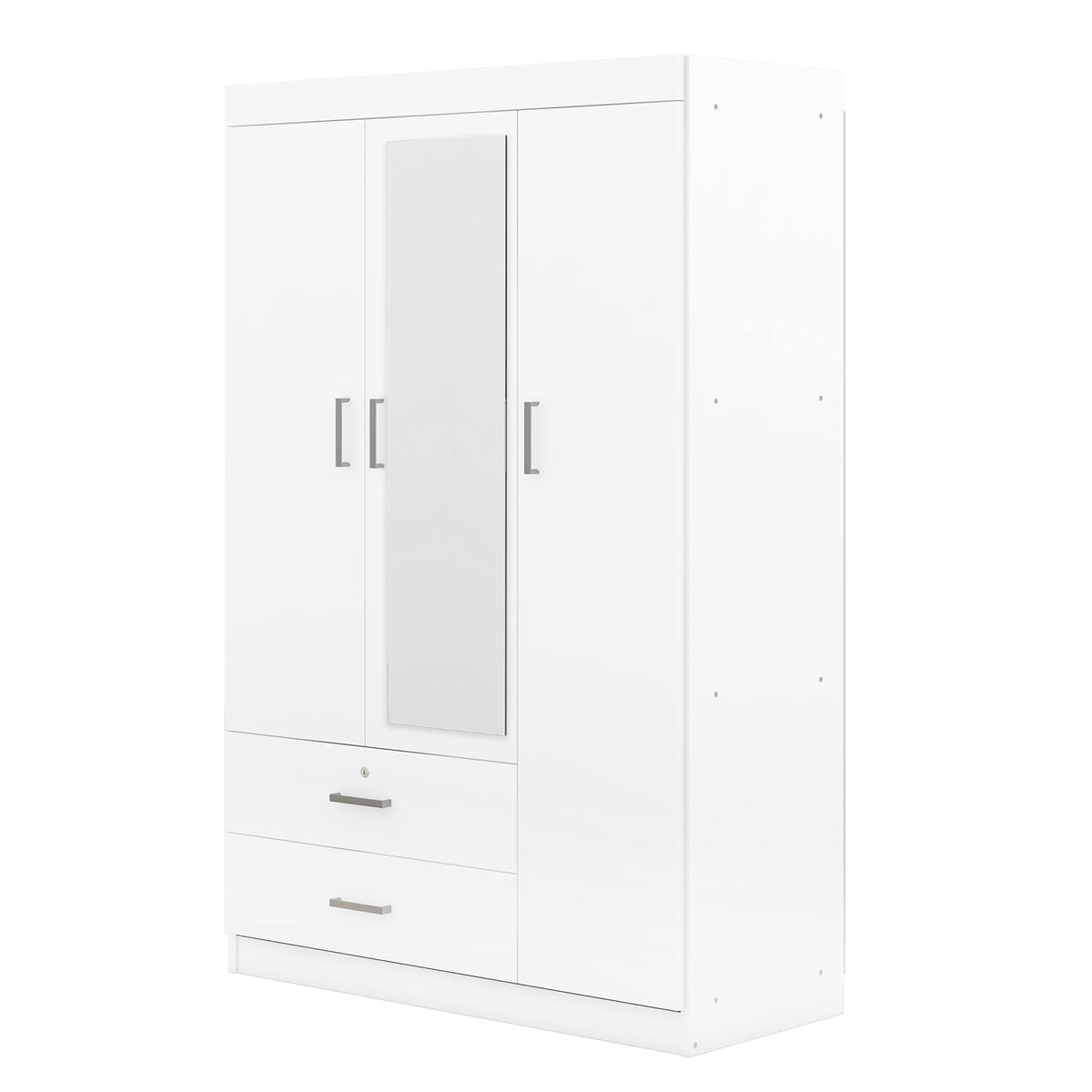Construction and detail view of Mirrored Wardrobe 3-Door Mirrored Storage White Plywood