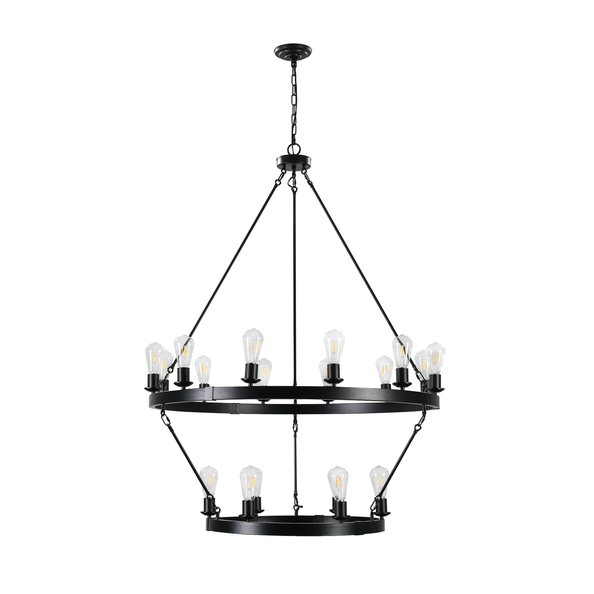 Construction and detail view of Chandelier Retro 2-Tier Circular Design Black Iron