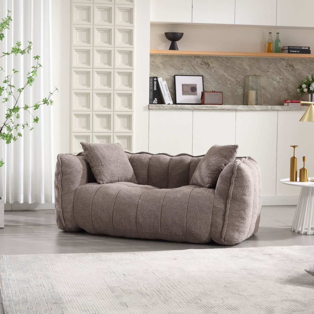Additional view of Bean Bag Chair Cushioned Seating Brown Chenille