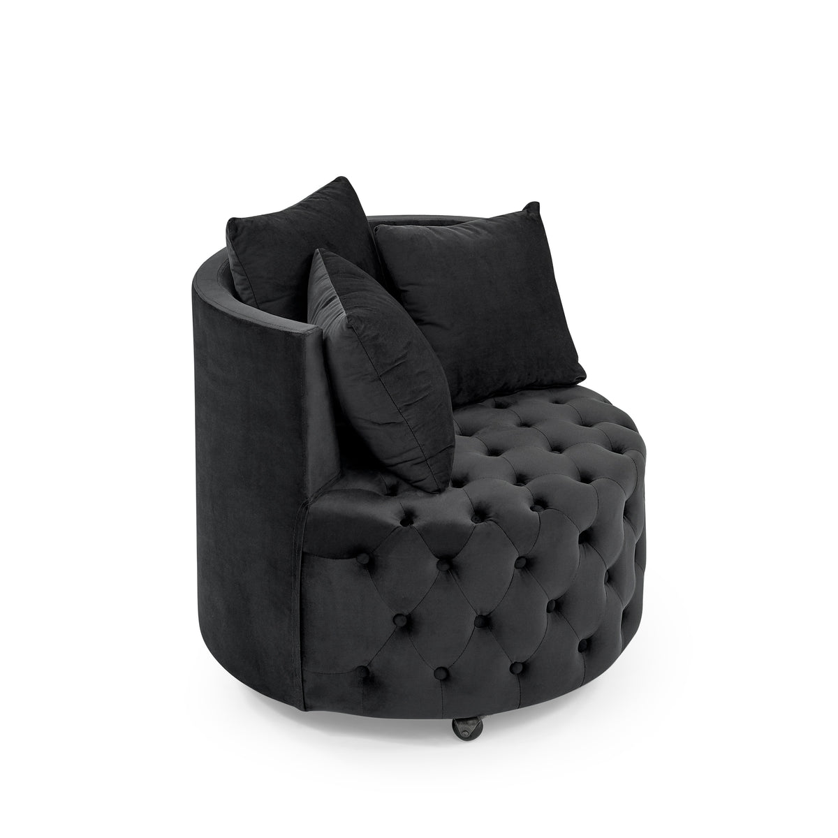 Additional product detail of Accent Chair Modern Glam Tufted Swivel & Wheels Black Velvet