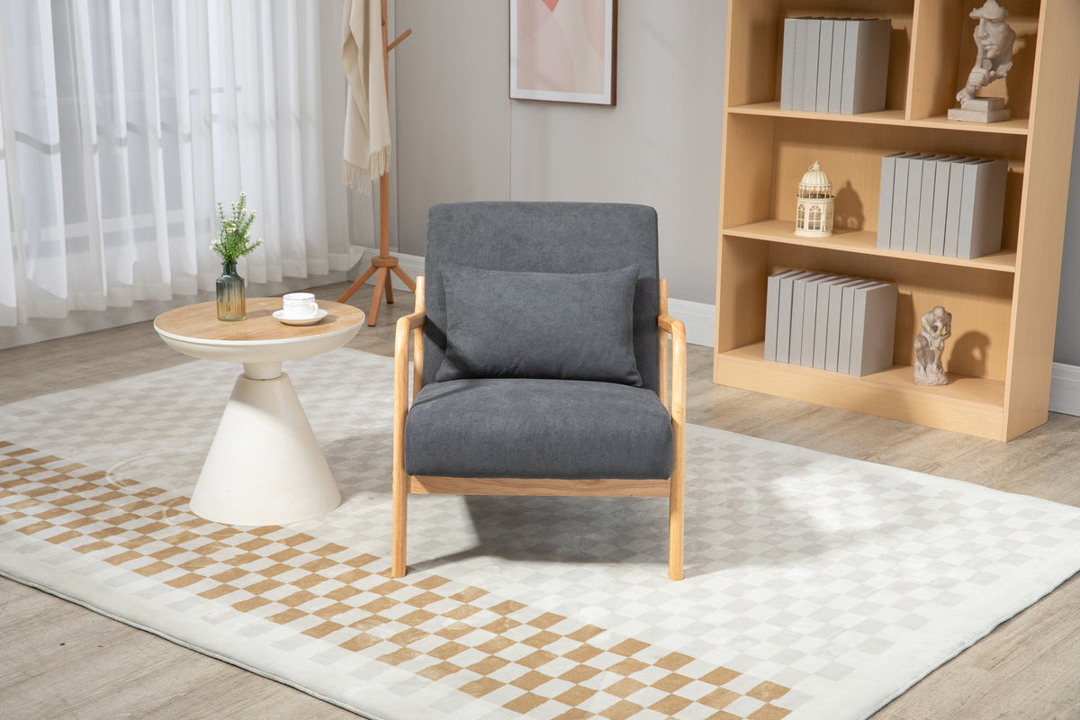 Construction and detail view of Accent Chair Waist Cushion Antique Gray Wood