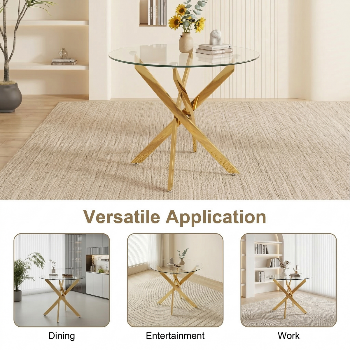 Close-up detail of Dining Table Glass Top & Gold Legs Gold Glass