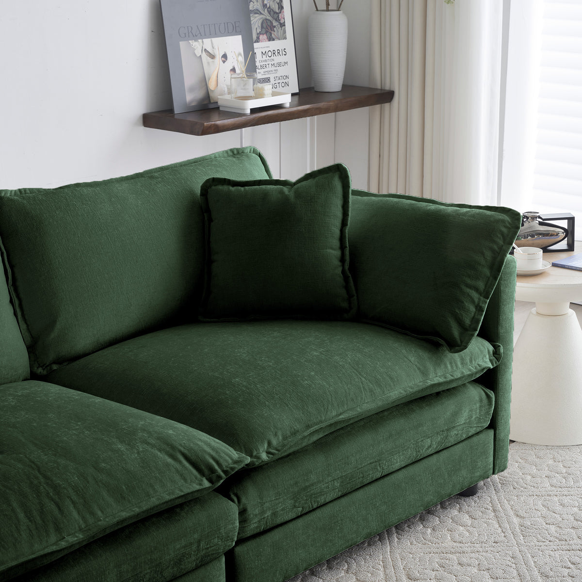 Full product view of Ottoman Cushioned Footrest Green Chenille