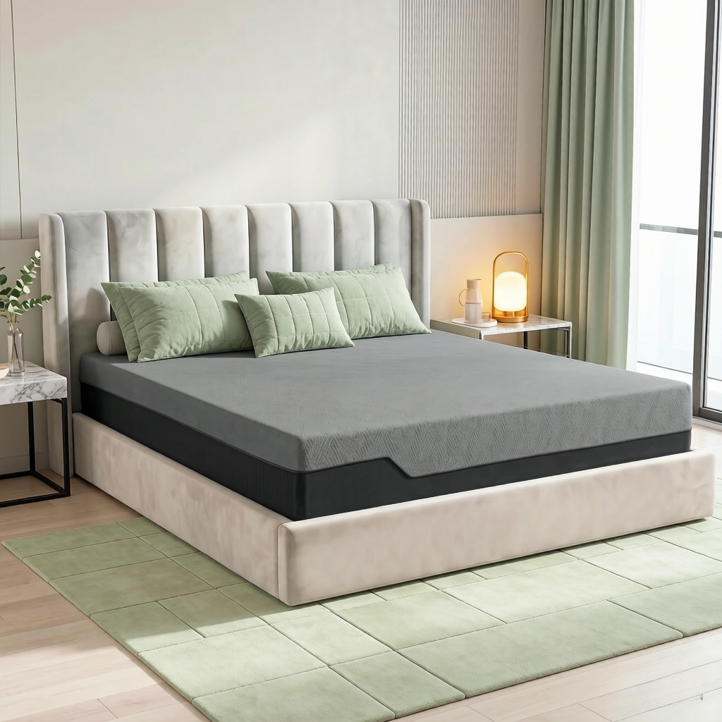 Memory Foam Mattress Cooling Copper-Gel Foam Gray Foam King Size in a modern bedroom