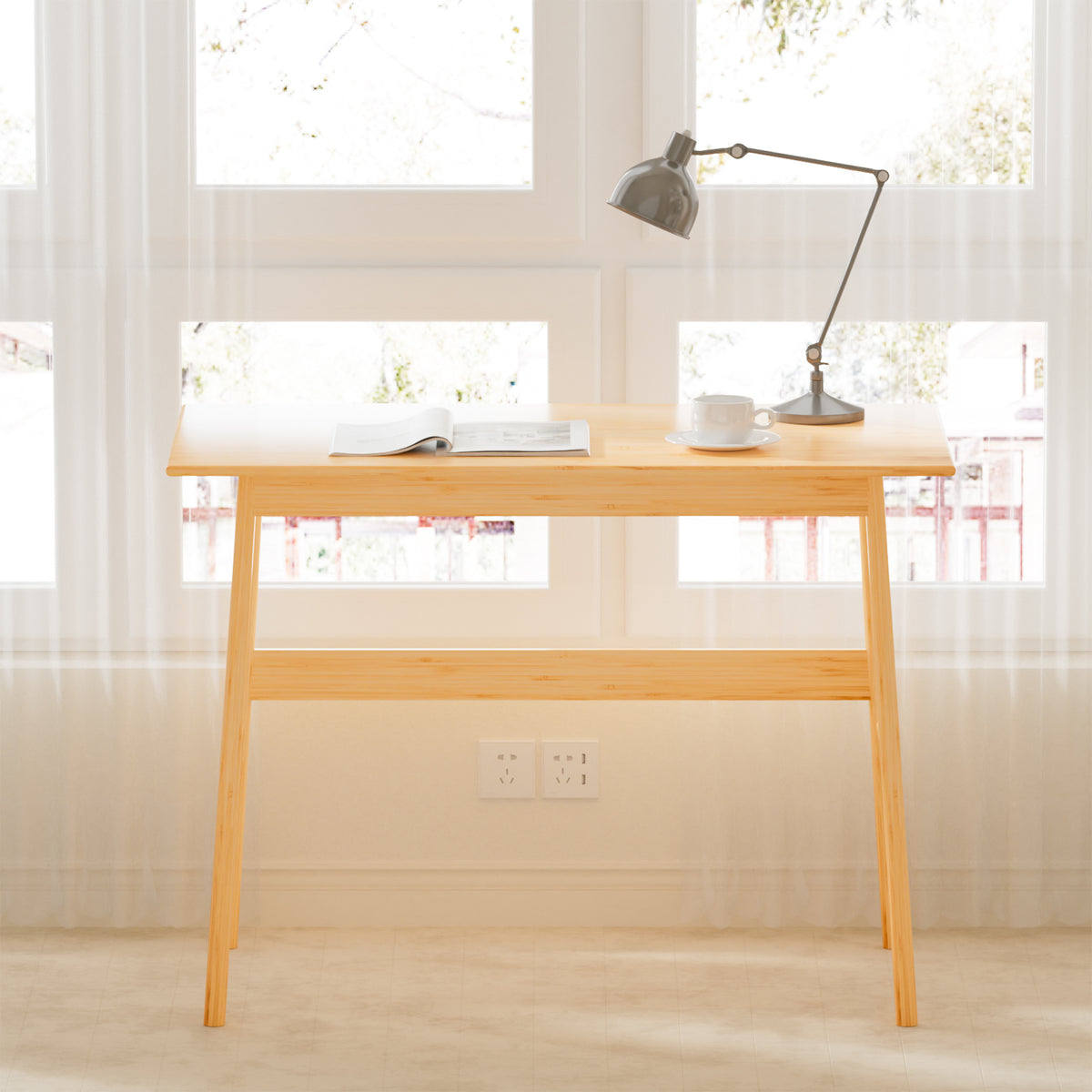 Computer Desk Home Office Workstation Light Natural Bamboo in a home office