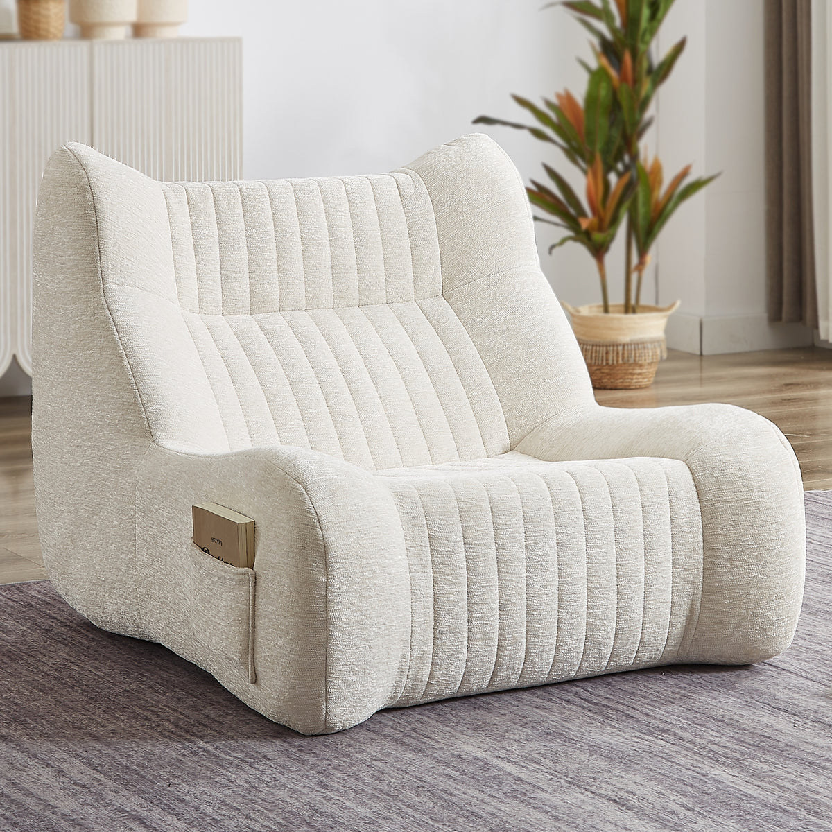 Additional product detail of Bean Bag Chair Cushioned Seating White Chenille