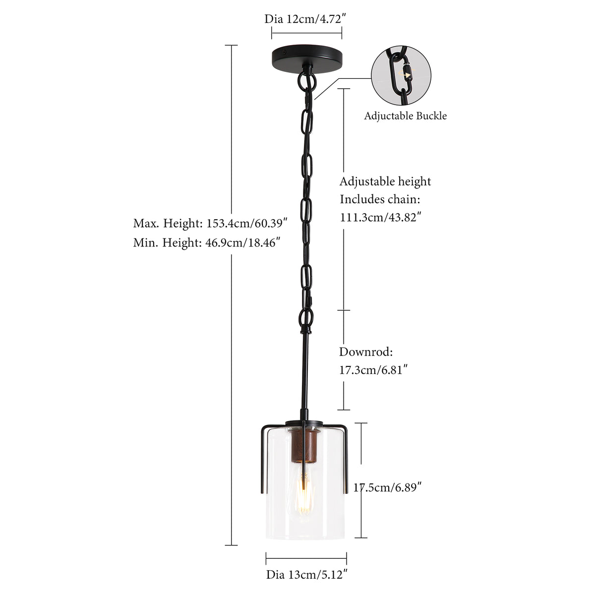 Design feature view of Pendant Light Farmhouse Clear Glass Shade Black Glass