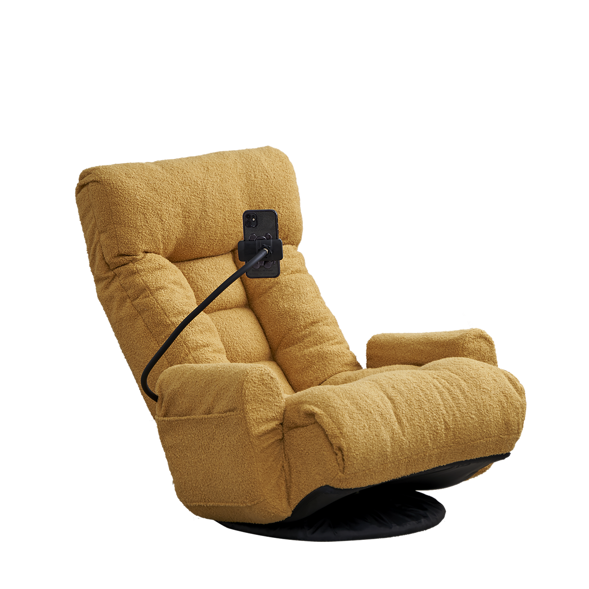 Full product view of Swivel Lounge Chair 360° Swivel & Headrest Yellow Metal