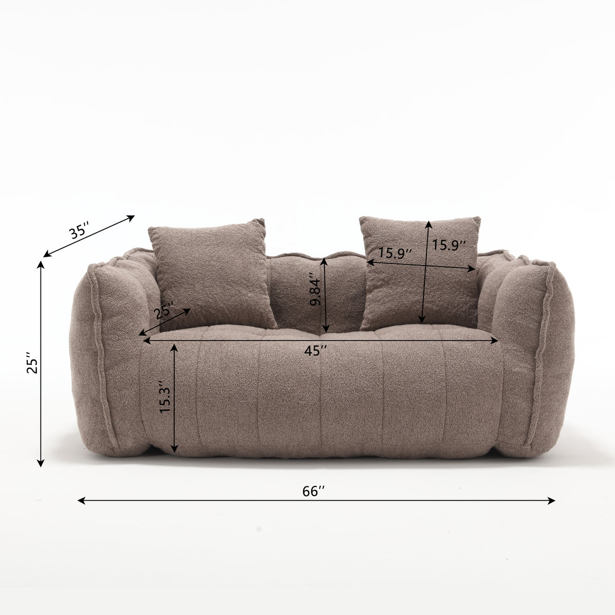 Alternate angle of Bean Bag Chair Cushioned Seating Brown Chenille