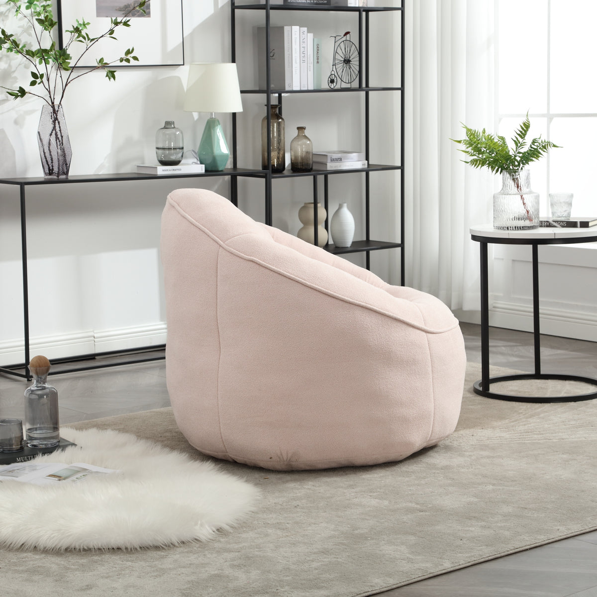 Design feature view of Bean Bag Chair Footstool Included Pink Microfiber