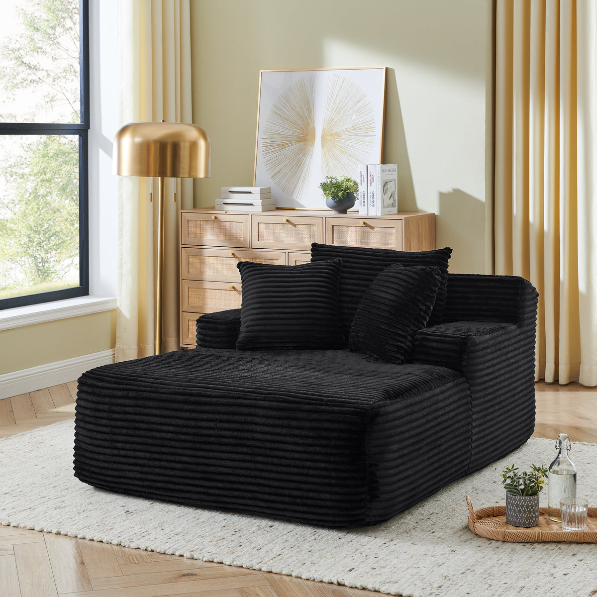 Accent Chair Modern Cushioned Seating Black Velvet 1-Seater in a modern living room
