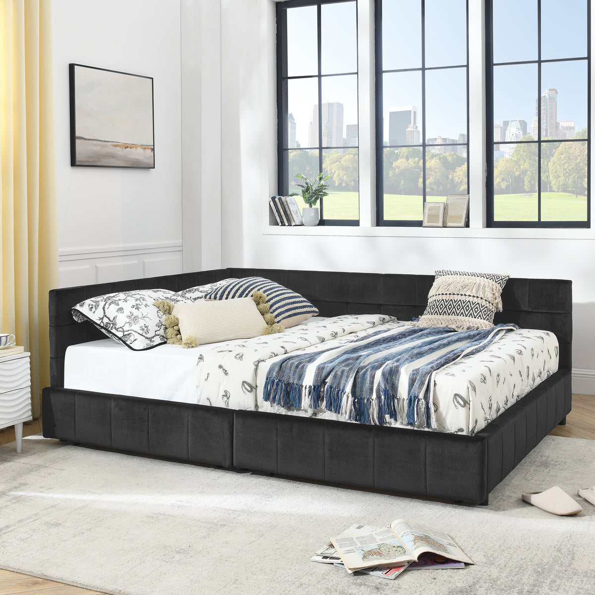 Design feature view of Bed Frame Modern Storage Bed Black Velvet Queen Size Bedroom