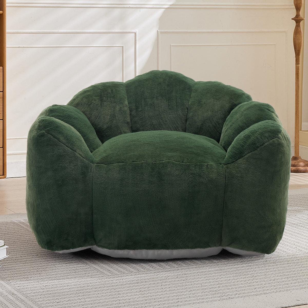 Close-up detail of Bean Bag Chair Compressed Foam Green Faux Fur