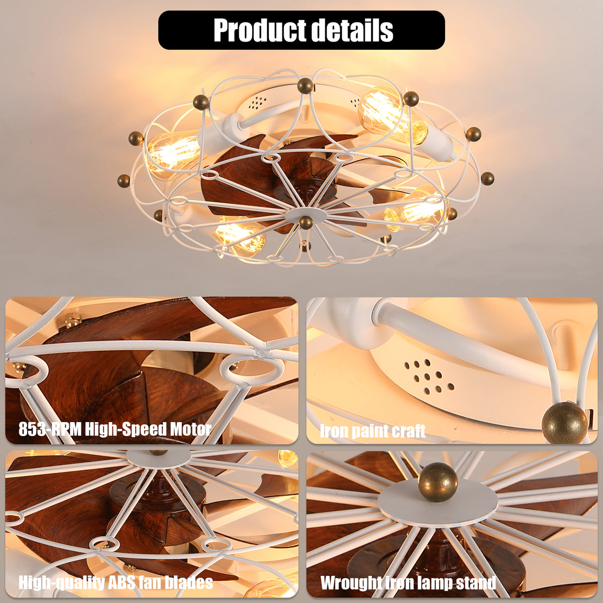Construction and detail view of Ceiling Fan Industrial Remote Control White ABS