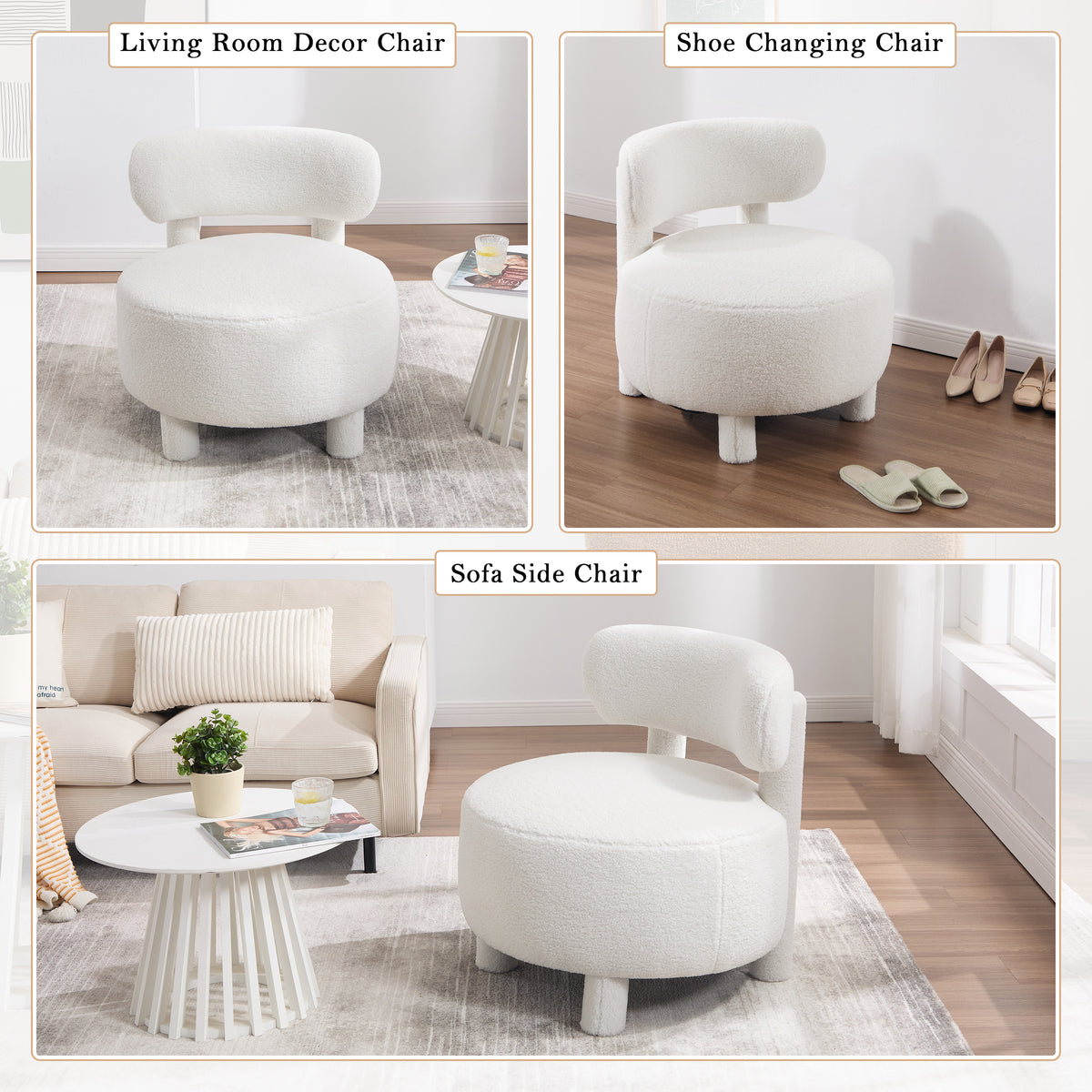 Design feature view of Accent Chair Cushioned Seating White Teddy Fabric