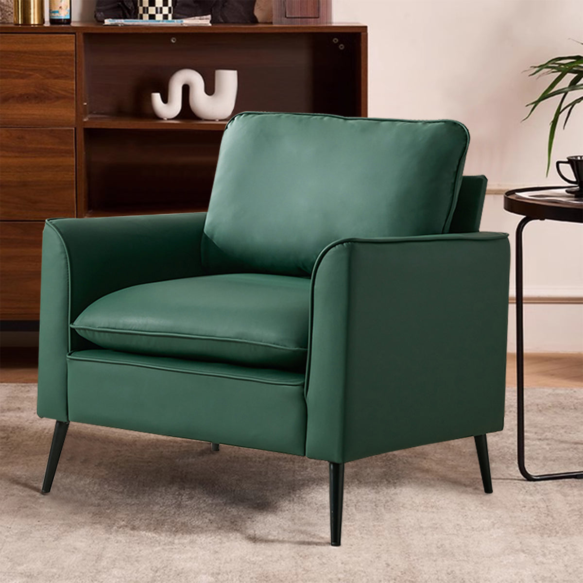 Construction and detail view of Accent Chair Set of 2 Green Leather