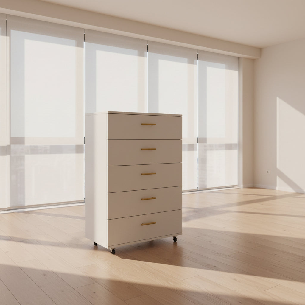 Dresser 5-Drawer Storage White Wood in a modern home interior