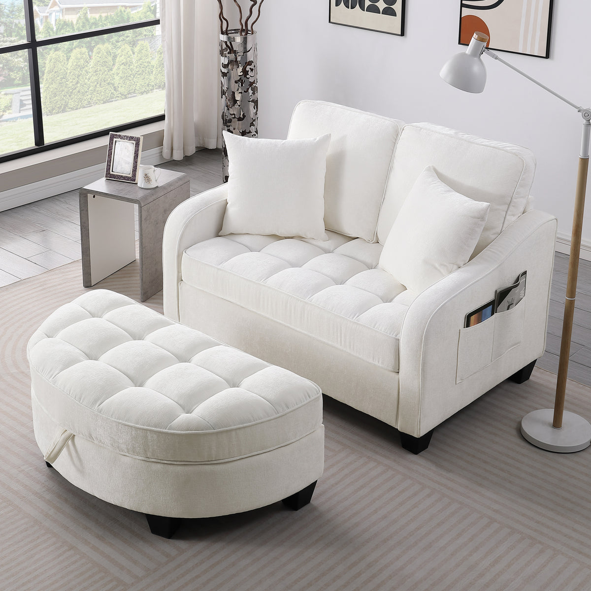Alternate angle of Loveseat Sofa Cushioned Seating Beige Corduroy 2-Seater