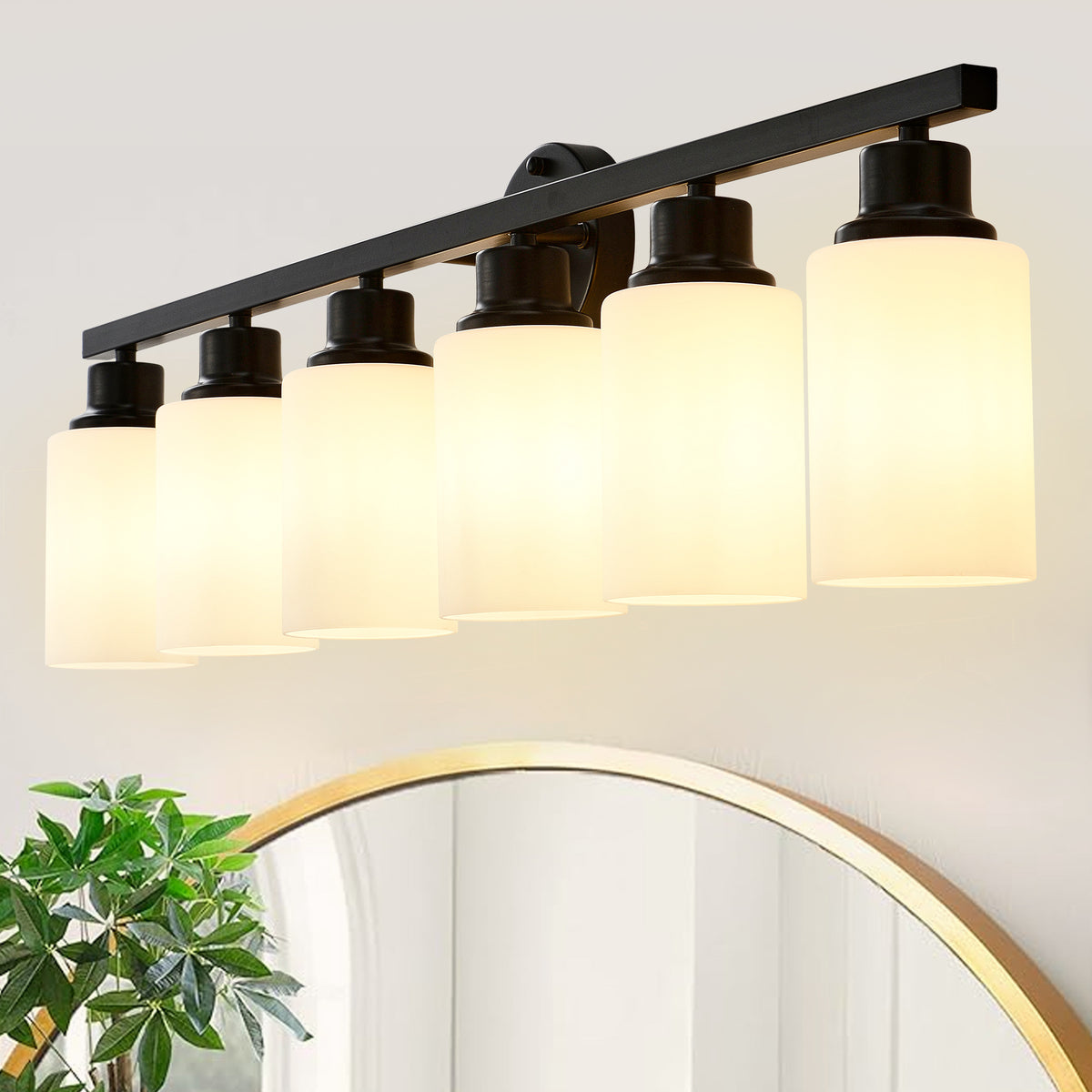 Wall Light 6-Light Glass Shades Matte Black Glass in a modern home interior