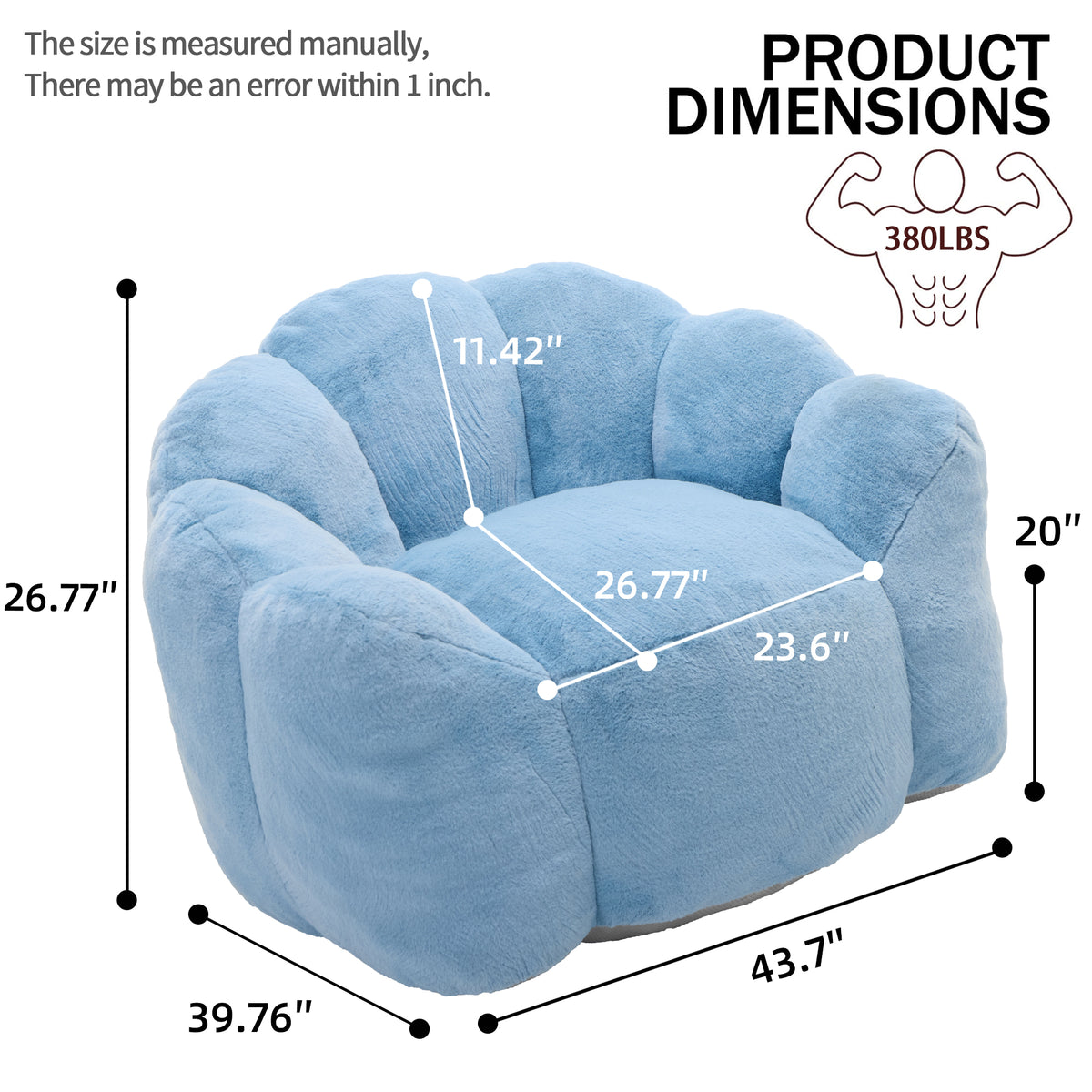 Alternate angle of Bean Bag Chair Compressed Foam Blue Faux Fur