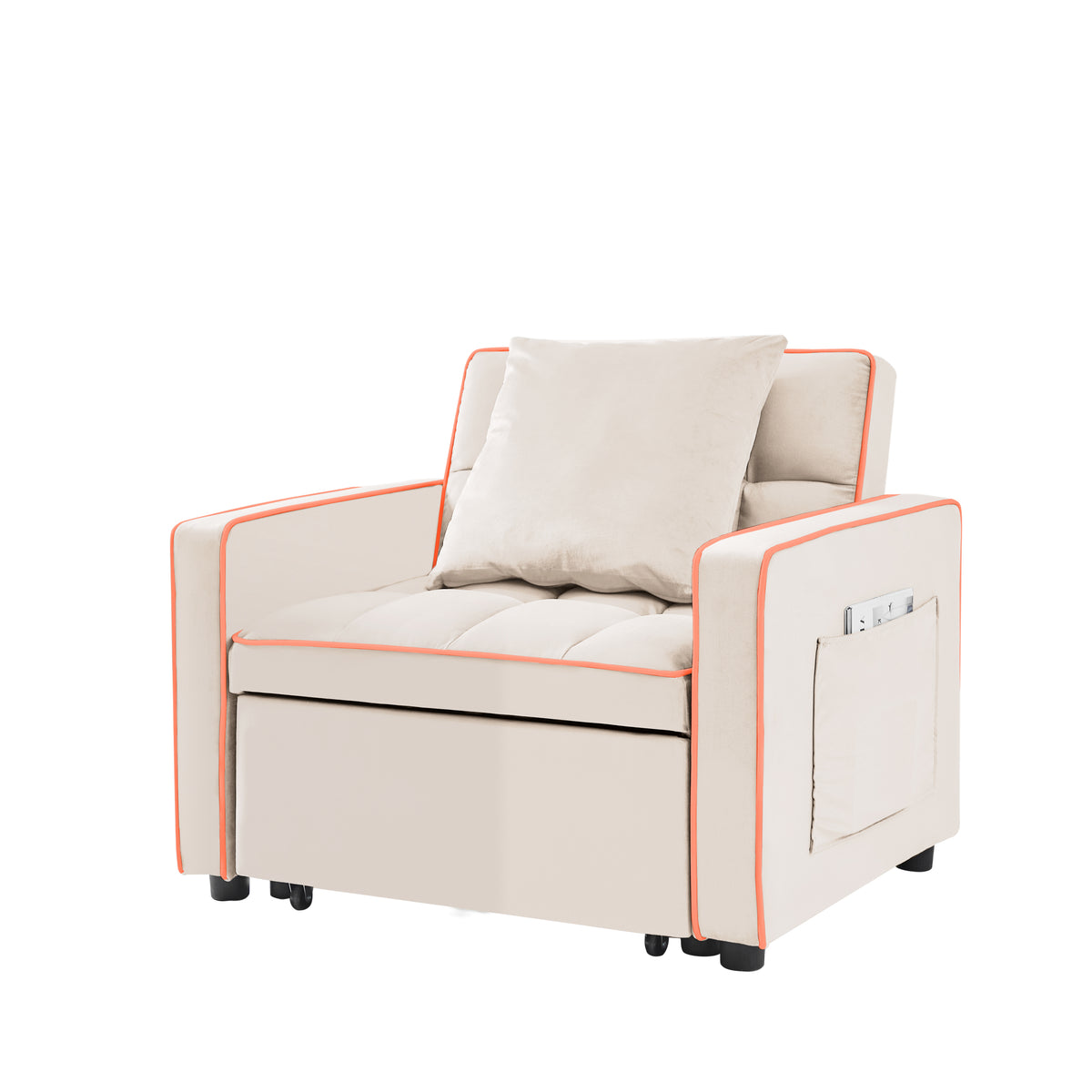Full product view of Sofa Bed 3-in-1 Folding Sleeper Creamy White Velvet