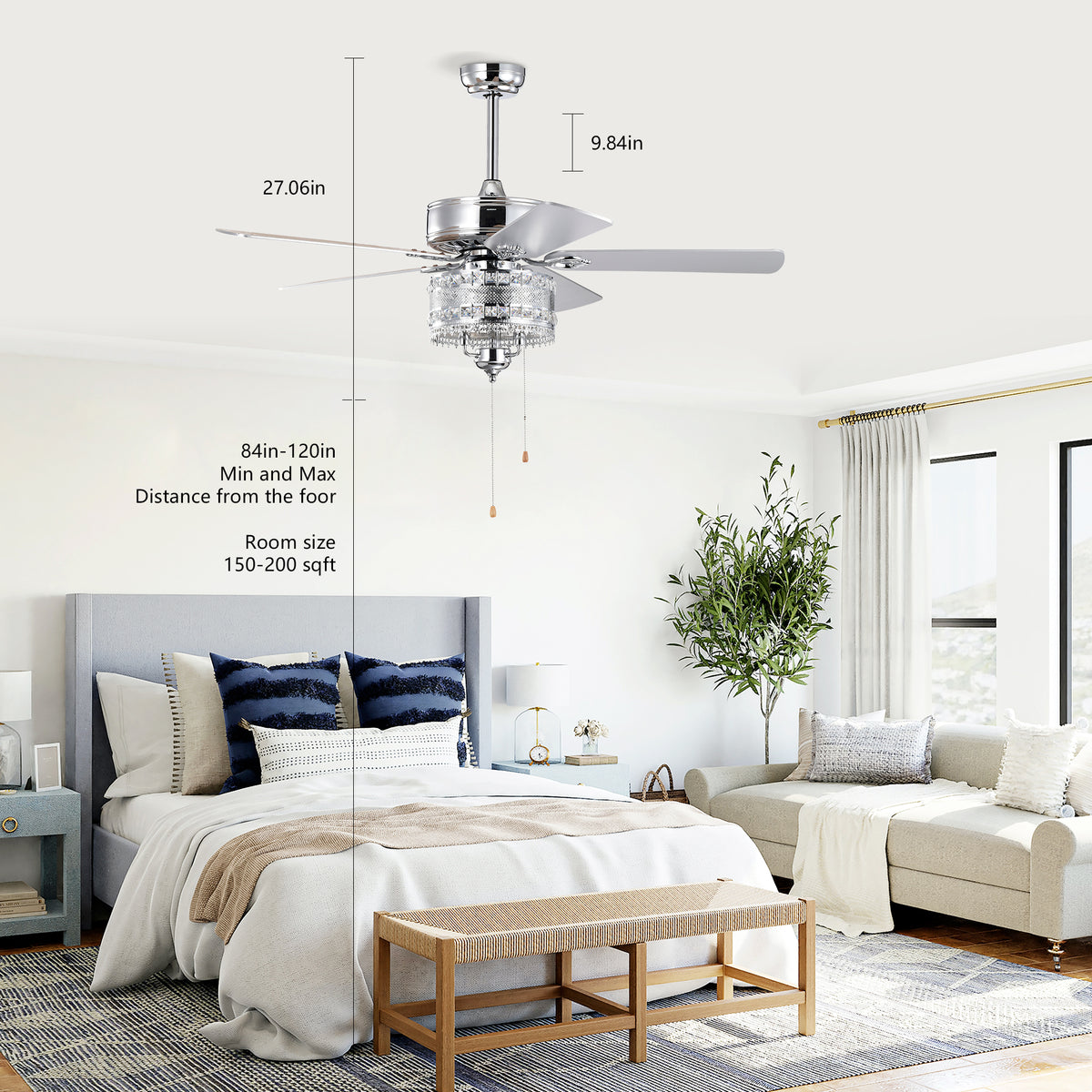 Additional product detail of Ceiling Fan Light 2-in-1 Crystal Chandelier Chrome Metal & Crystal