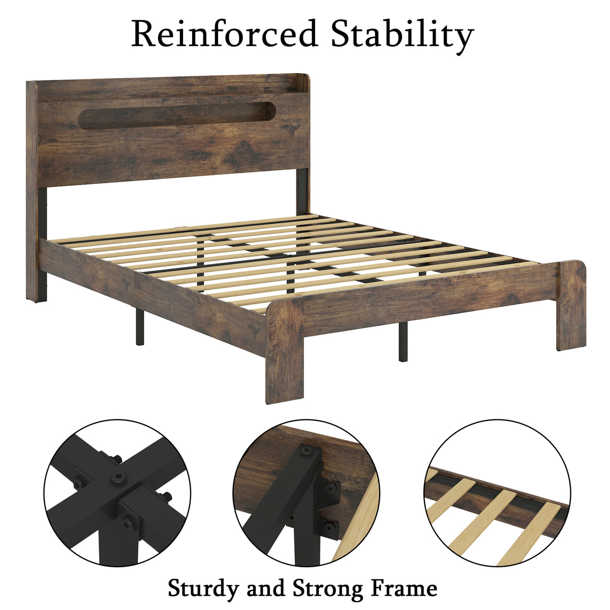 Additional product detail of Platform Bed Frame LED Storage Headboard Dark Brown Wood King Size