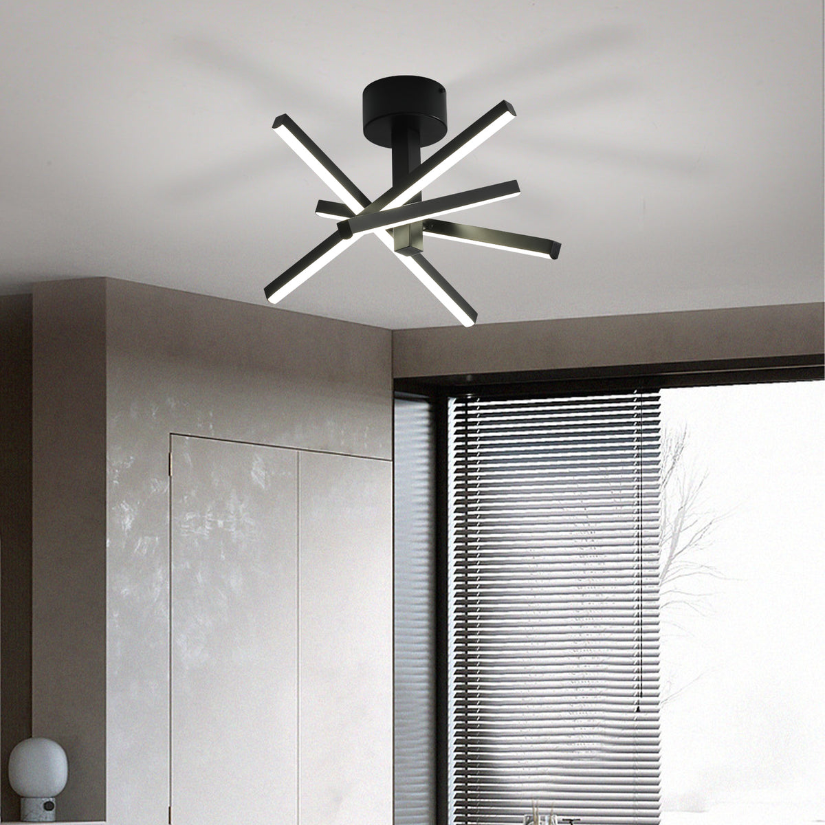 Ceiling Light Modern Geometric Starburst LED Black Iron in a modern home interior