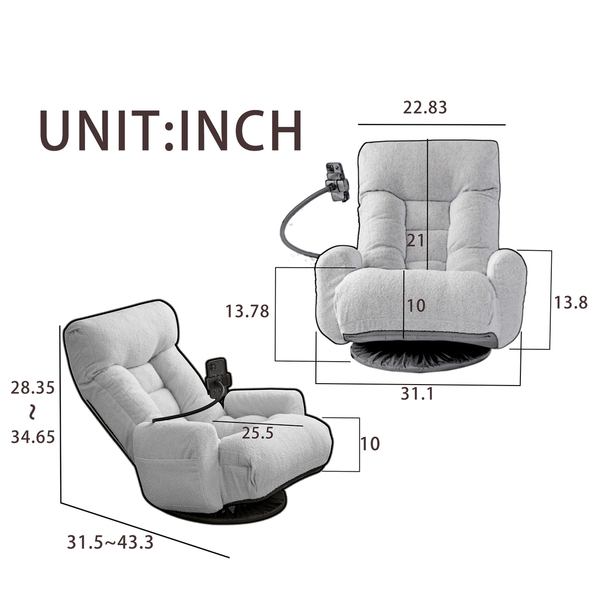 Alternate angle of Swivel Lounge Chair 360° Swivel & Headrest Beige Metal
