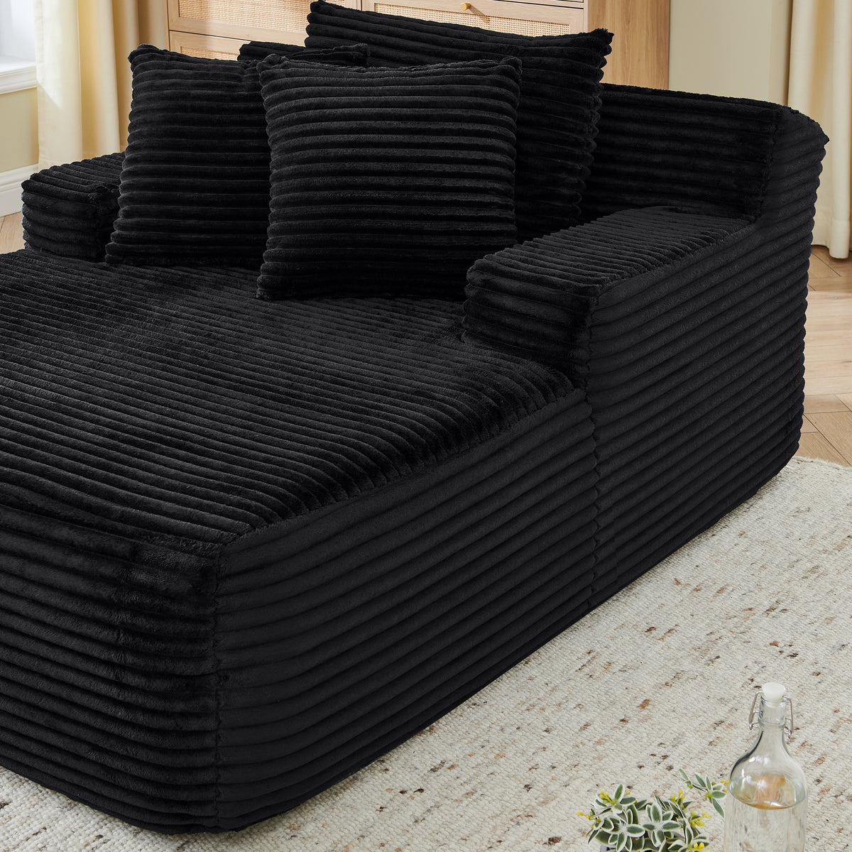 Close-up detail of Accent Chair Modern Cushioned Seating Black Velvet 1-Seater