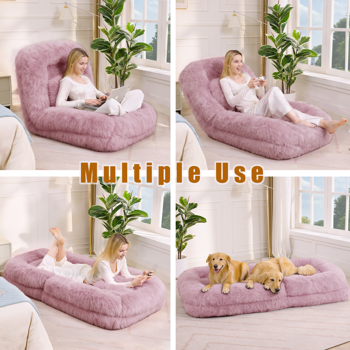 Alternate angle of Floor Lounge Chair 5-Position Adjustable Pink Polyester