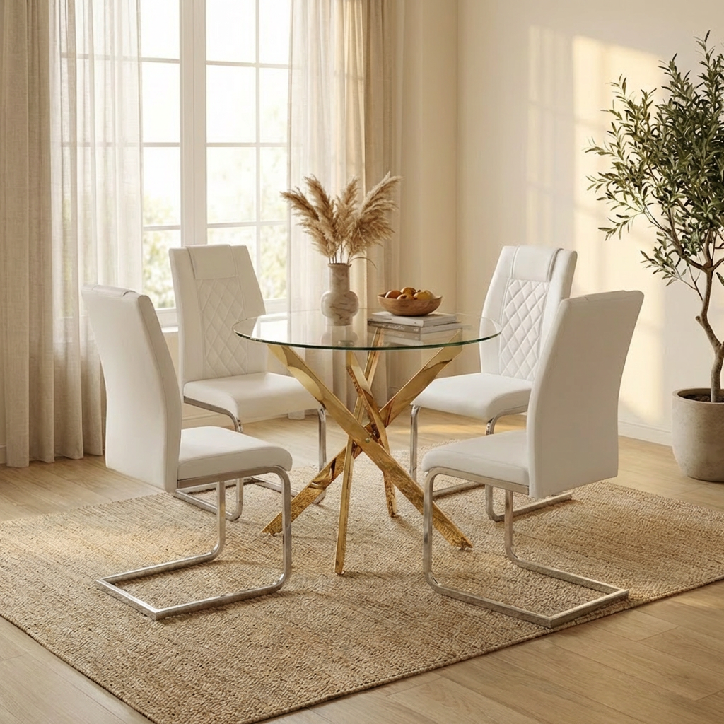 Additional view of Dining Table Glass Top & Gold Legs Gold Glass