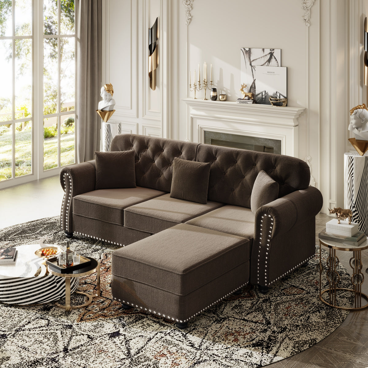 Additional view of Sofa Chesterfield Cushioned Seating Brown Velvet 3-Seater