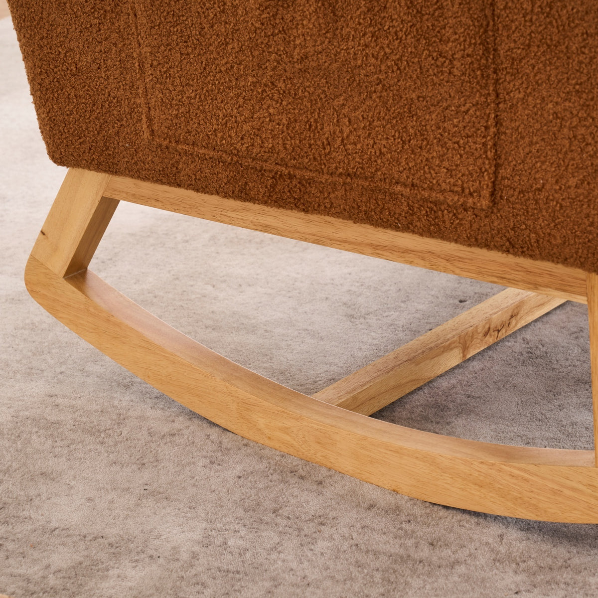Close-up detail of Rocking Chair High Back & Footrest Caramel Rubber Wood