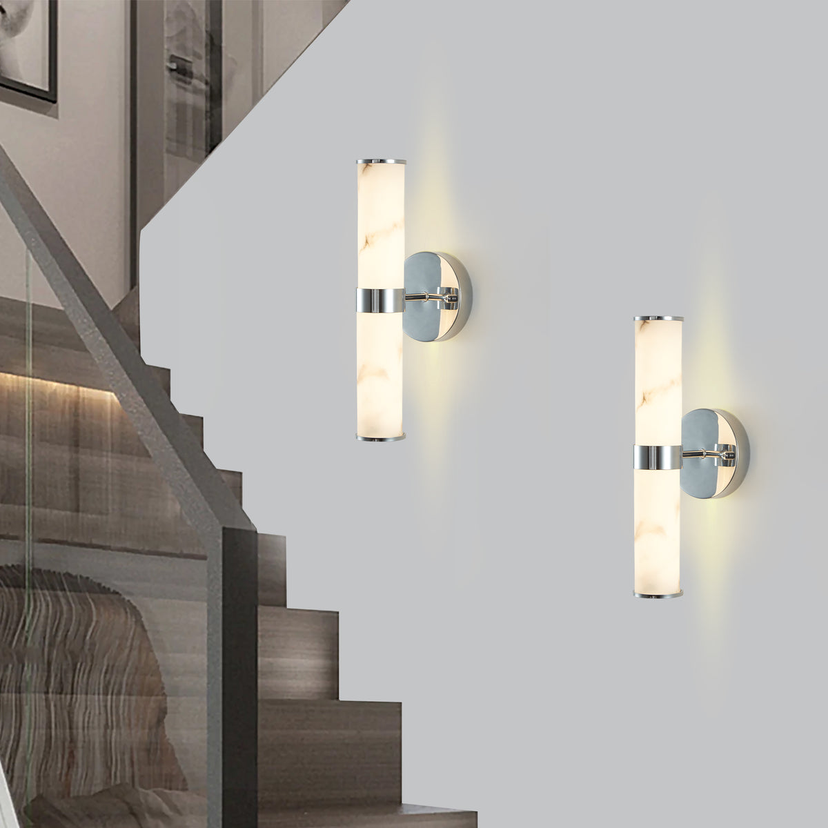 Wall Sconce Modern Set of 2 Chrome Iron in a modern home interior