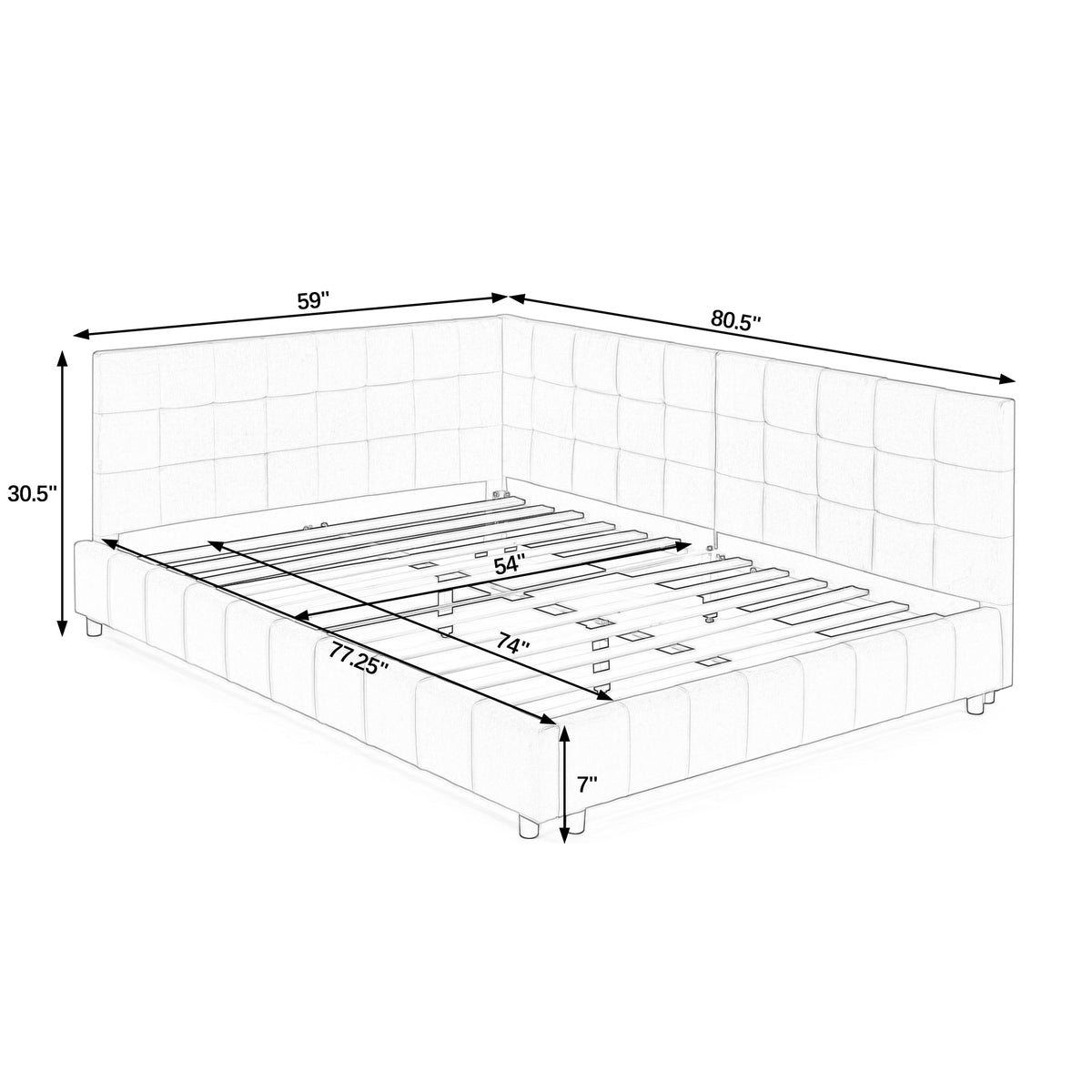 Alternate angle of Bed Frame Modern Supportive Frame Black Velvet Full Size