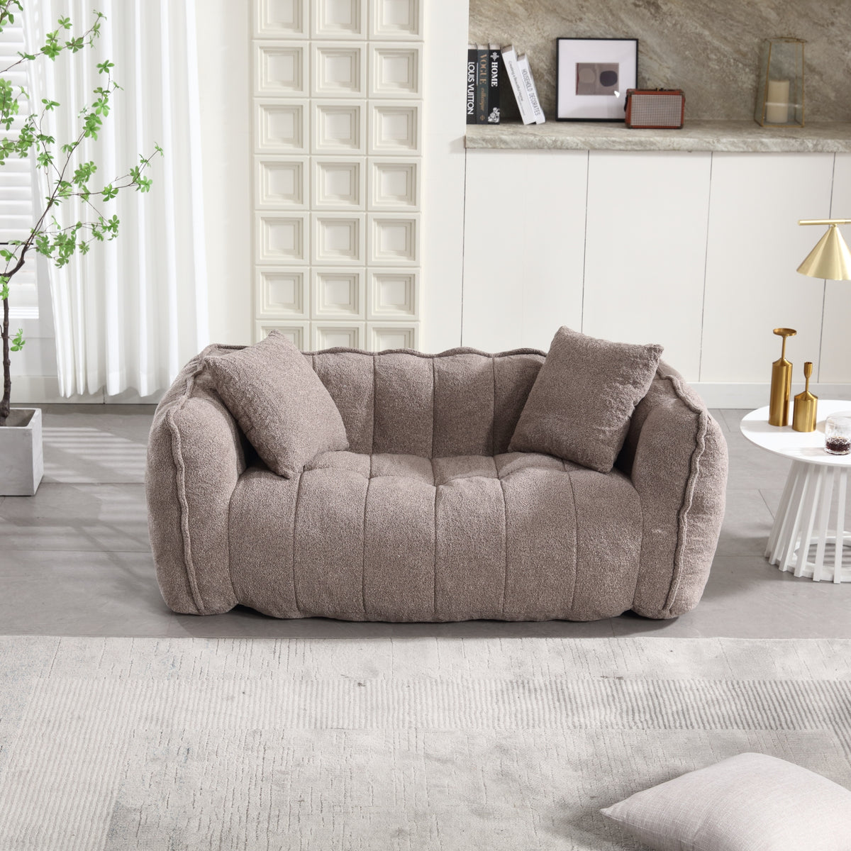 Close-up detail of Bean Bag Chair Cushioned Seating Brown Chenille