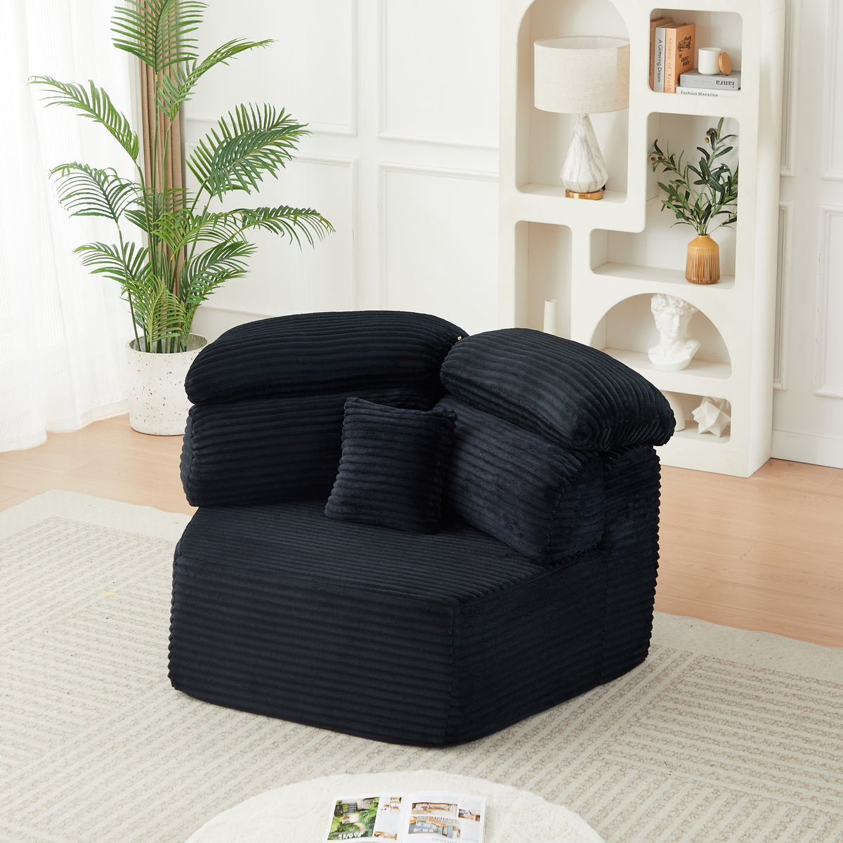 Additional view of Lounge Chair Modern Cushioned Seating Black Corduroy 1-Seater